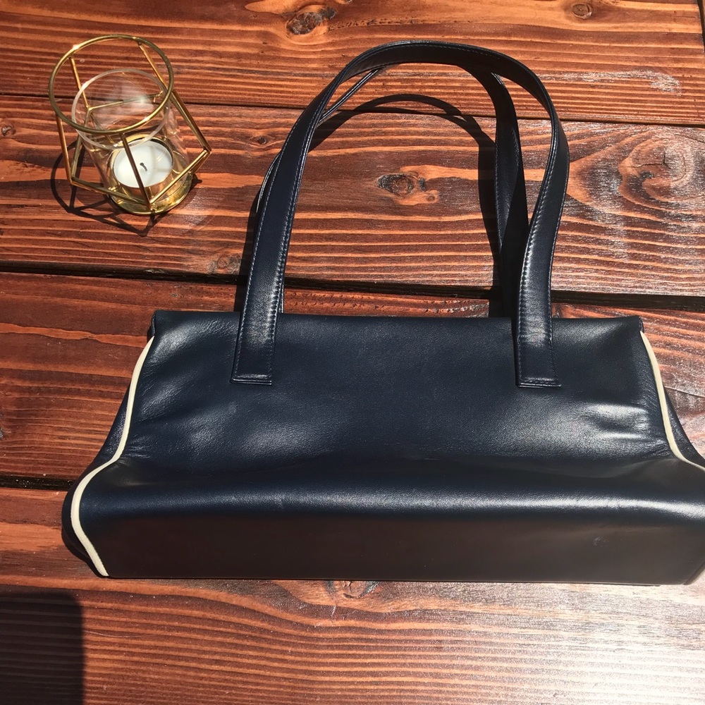 Bruno Magli Leather Purse Dk Navy/Black Cream Trim